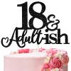 18th Birthday Cake Topper, Black Glitter Happy 18th Birthday Cake Toppers for 18 Anniversary Party Decoration Supplies view 1