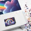 1000 Piece Cat Jigsaw Puzzles - White Kitten Holding Cookie, Purple Sky Rainbow Stars & Planets, Premium Glossy Finish, Travel Size Compact Box, Reference Picture Included view 3