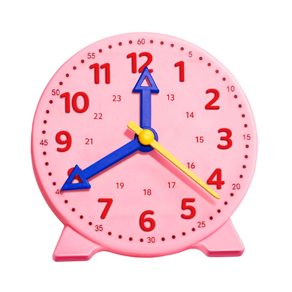 Garende Teaching Clock Lightweight Sturdy Teaching Aids Basic Math Development Compact Convenient for Kindergarten Kids Classroom, Pink