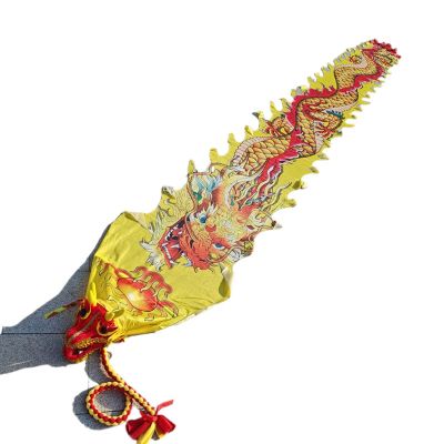 BPGSLYX Portable Dragon Poi Ribbon Dragon Dance Ribbon Streamer with Head, Colorful Square Exercise Ribbon Streamer Wulong Dance Dragon Poi (8m,Yellow)