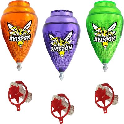 3 Pack Avis-Pon - Hornet - Durable Plastic Spin Tops Metal Tip Made in Mexico - Trompo Mexicano Plastico Durable & Punta de Metal (Pack of 3 Assorted Colors)