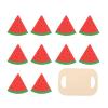 Alomejor Wooden Food for Play Kitchen, Watermelon Toy Kitchen Accessory Set for Kids, 10-Piece Composite Wood Pretend Fruit with Baseboard for Imaginative Play (3.9 x 5.7in) view 2