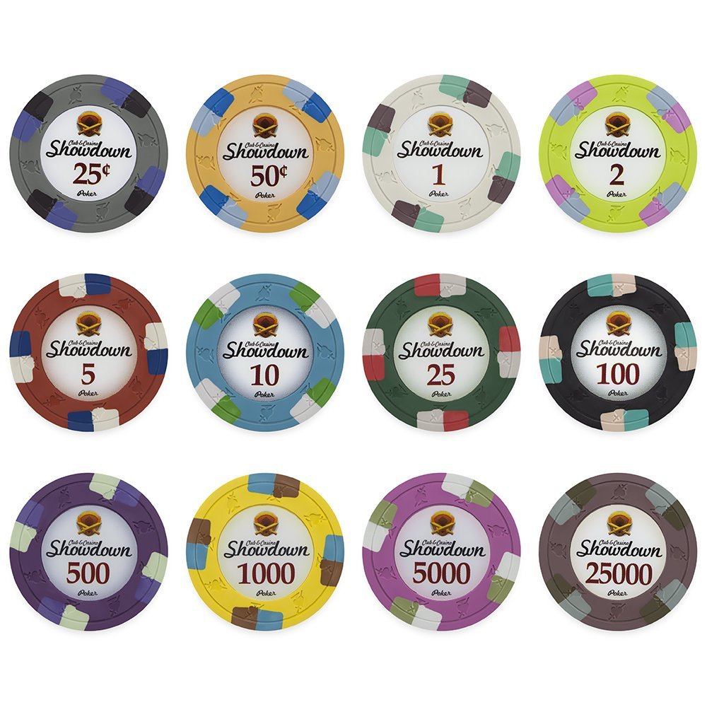 1000 Bulk Showdown Club Design 13.5gm Clay Composite Poker Chips - Choose Chips!