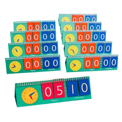 Telling Time Flip Chart Set  10 Freestanding Clocks with Moveable Hands & Digital/Analog Match Cards for Classroom or Home, Ages 6+