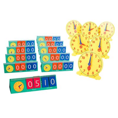 Classroom Time Teaching Kit  10 Flip Chart Clocks with Moveable Hands & 6 Demonstration Clocks for Learning Analog & Digital Time, Ages 5+