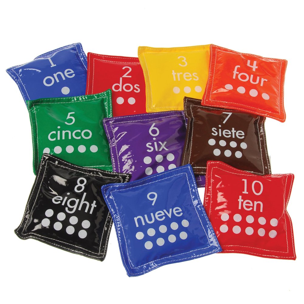 Special Needs Bilingual Number Bean Bag Set  English/Spanish Numbers 110 for Fine Motor Skills, Sensory Learning & Early Math Activities