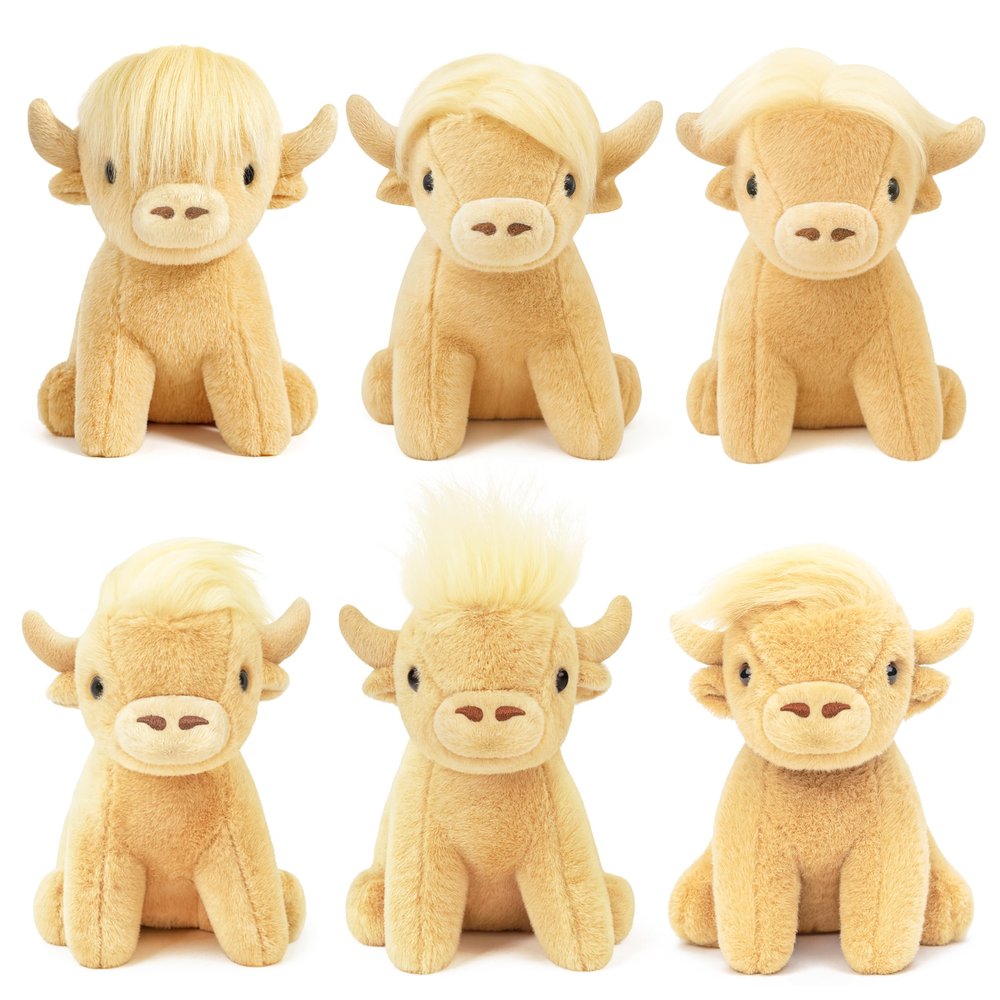 6Pcs Mini Highland Cow Plush Toys, 5.9Inch Cute Scottish Stuffed Animals Soft & Realistic, for Birthday, Classroom Rewards, and Woodland/Grassland Party Decor (Yellow)
