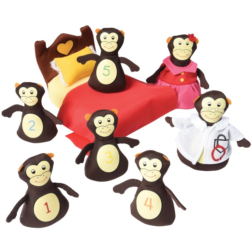 Math Storytelling Props Five Little Monkeys Jumping on The Bed Fabric Set for Counting, Number Recognition & Early Math Skills