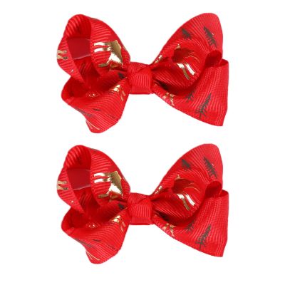 3 Inch Christmas Hair Bows for Girls Alligator Clips Grosgrain Ribbon Solid Color Hair Accessories for Little Teen Toddler Girls Kids (Red Gold)