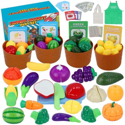 Pretend Farmer Market Toy, Color Sorting Set, Peel & Cut Fruit Vegtables, Learn Counting, Fine Motor Skills, Fruit Cutting Toy, Farmer Market Play Set, Montessori, Play Food Gift for Toddler Ages 3+