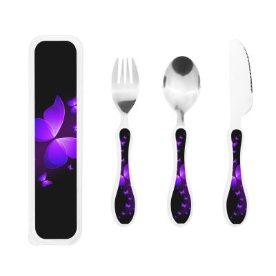 Butterfly Purple Black Compact And Portable Gourd Handle Style Knife Fork Spoon Three Piece Set