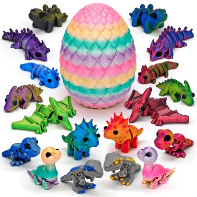CHolic 18 pcs 3D Printed Dinosaur Animals Set with Egg, Animals 3D Printed Toys Cute Articulated Flexible Figurines Fidget Toys for Party Favors Birthday Gifts Desk Pets Christmas Decor