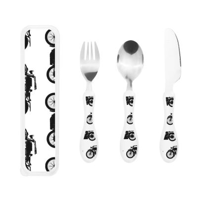 Cool Crazy White Black Motorcycle Pattern Compact And Portable Gourd Handle Style Knife Fork Spoon Three Piece Set