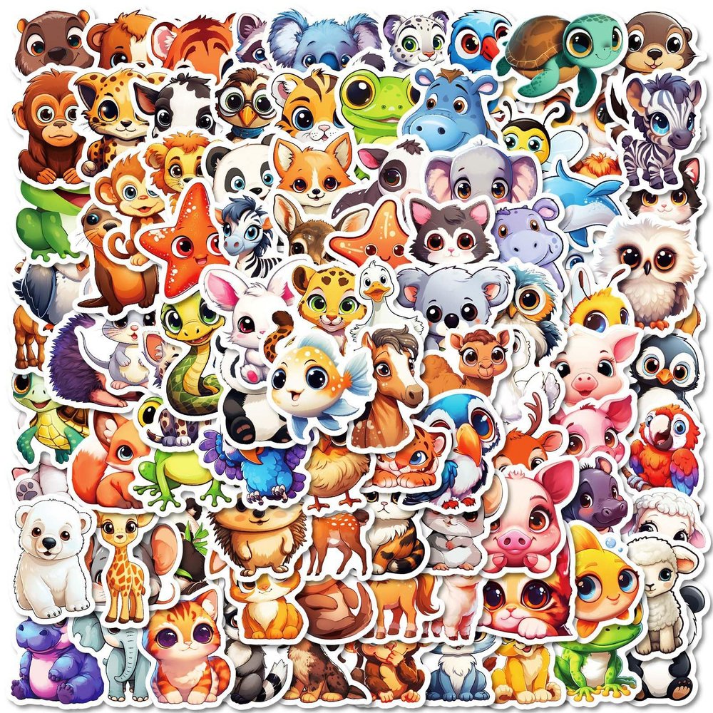 100PCS Animal Stickers for Water Bottle, Cartoon Cute Animal Stickers for Teens Adults Teachers, Waterproof Vinyl Decals for Laptop Scrapbook Journal Water Bottles Skateboard(100)
