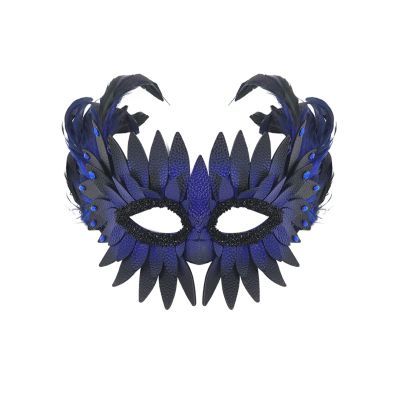 Half Face Bird Mask,Feather Eagle Owl Eyes Mask Fancy Dress for Halloween Carnival Costume Party,Bird Cosplay Props (Blue)
