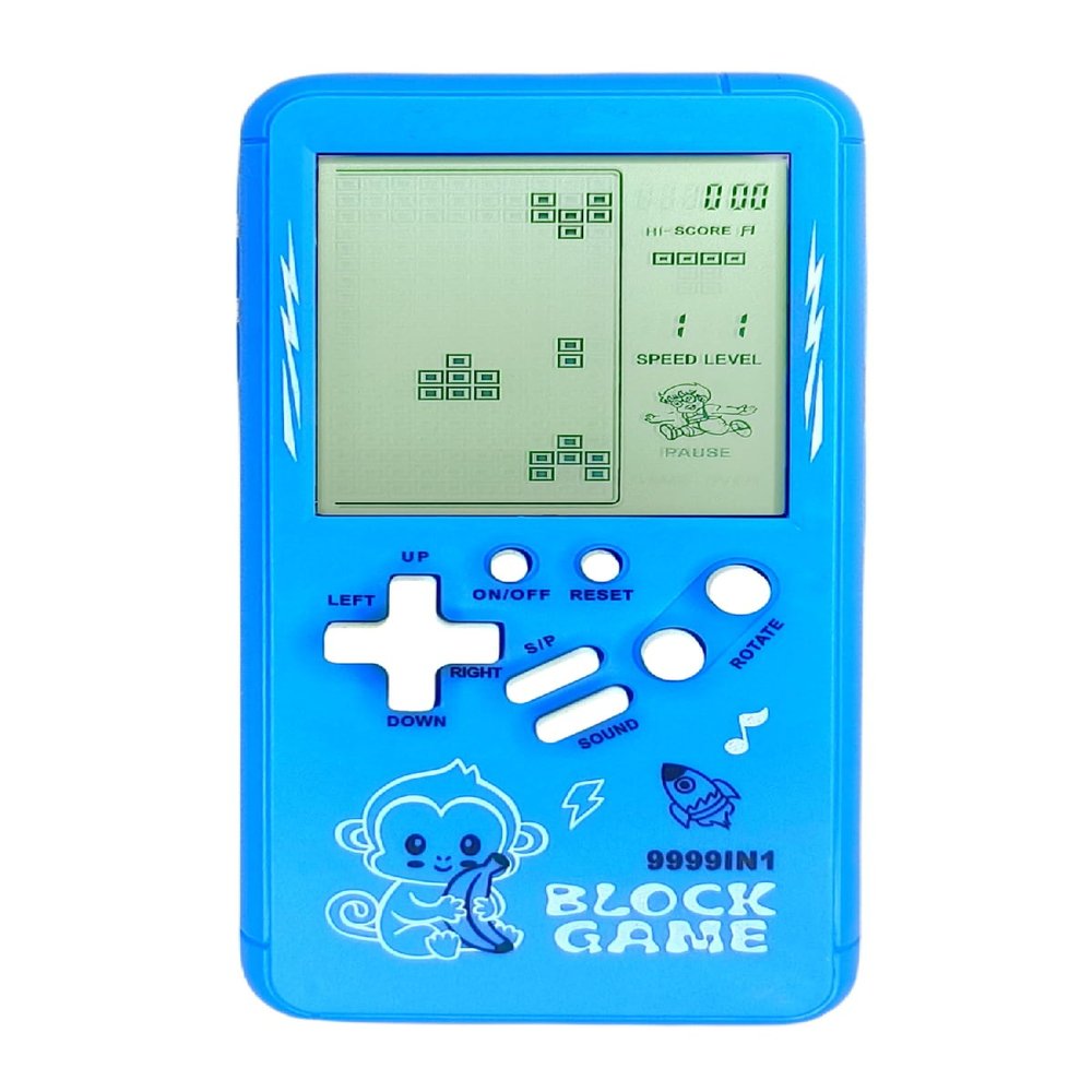 TAQY Cute Cartoon Pattern Brick Game Console Built-in Multi-Block Games Racing/Tank Battle Retro Pocket Machine Electronic Game Portable Toys for Children/Adults (Blue)