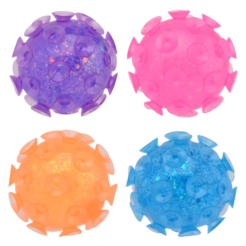 JohnToy Glitter Suction Cup Balls Toy Multicoloured Pack of 12