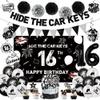 16th Birthday Party Decorations for Boys Include Hide The Car Keys Banner-Backdrop-Balloons-Foil Balloons-Cake Topper-Cupcake Toppers-Hanging Swirl for 16 Year Old Boy Birthday Decorations view 1