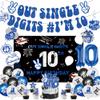 10th Birthday Decorations for Boys Include Banner-Backdrop-10 Number Balloons-Cake Topper-Cupcake Toppers-Hanging Swirl for 10 Year Old Birthday Decorations, Peace Out Single Digits Party Decor view 1