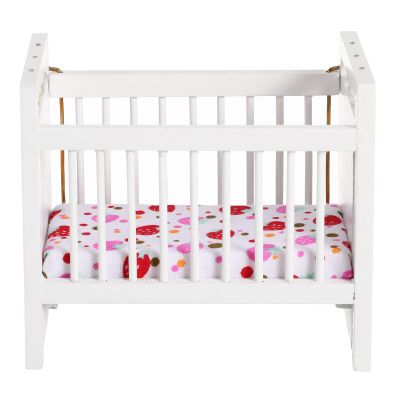 FAVOMOTO Mini Doll Crib, Miniature Dollhouse Crib Model Toy Doll House Furniture Accessories Baby Bed Model for Miniature Furniture (White)