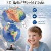 COSTWAY 12 Illuminated World Globe, Geography Educational Globe with Built-in LED Night Light, Wooden Stand, Clear Map for Kids & Adults Learning, Desktop Globes for Students, Decoration (Navy) view 3
