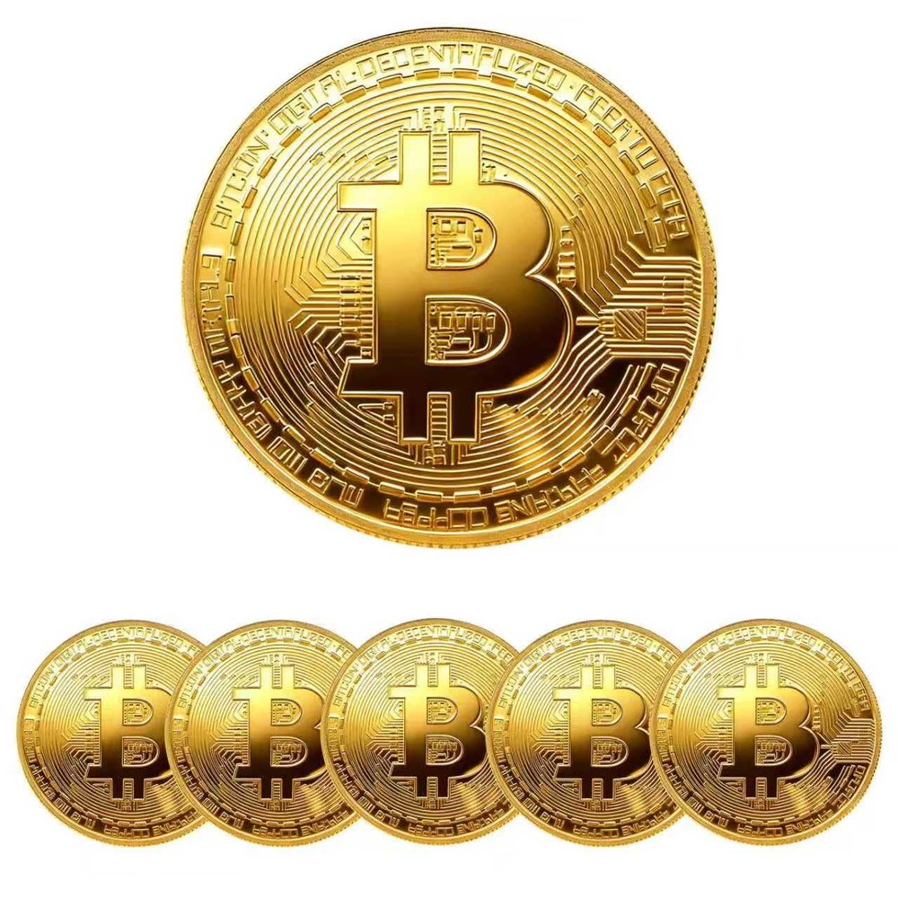 6PCS Gold Plated Bitcoin Coins Physical BTC Cryptocurrency Collectible, 40mm Commemorative Souvenir Coins with Clear Protective Case, Gifts for Crypto Enthusiasts & Coin Collectors