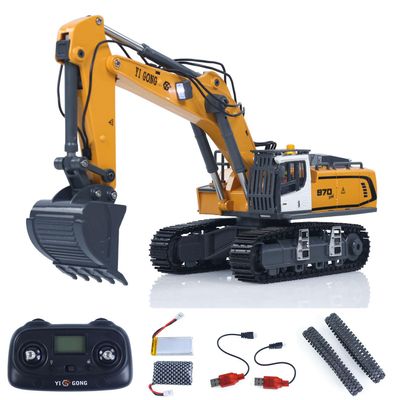TOUCAN RC HOBBY 1/50 Electric RC Excavator K970 Remote Control Digger Construction Car Metal Bucket Tracks Lights Sounds Finished Model for Ages 14+