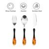 Burning Fire Flame On Black Compact And Portable Gourd Handle Style Knife Fork Spoon Three Piece Set view 3
