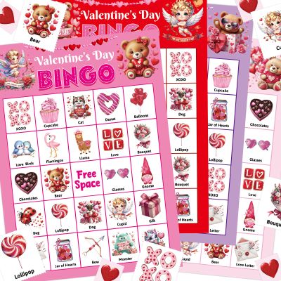 ceiba tree Valentines Day Bingo Cards 24 Players for Kids Adults School Classroom Gifts Fun Party Supplies Favors Games Family Large Group Activities