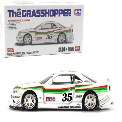 1:64 Diecast Model Car Compatible for Nissan Skyline GT-R (R34) Tamiya X Kaido House The Grasshopper V1 White Limited Edition by Kaido House x Mini GT KHMG167