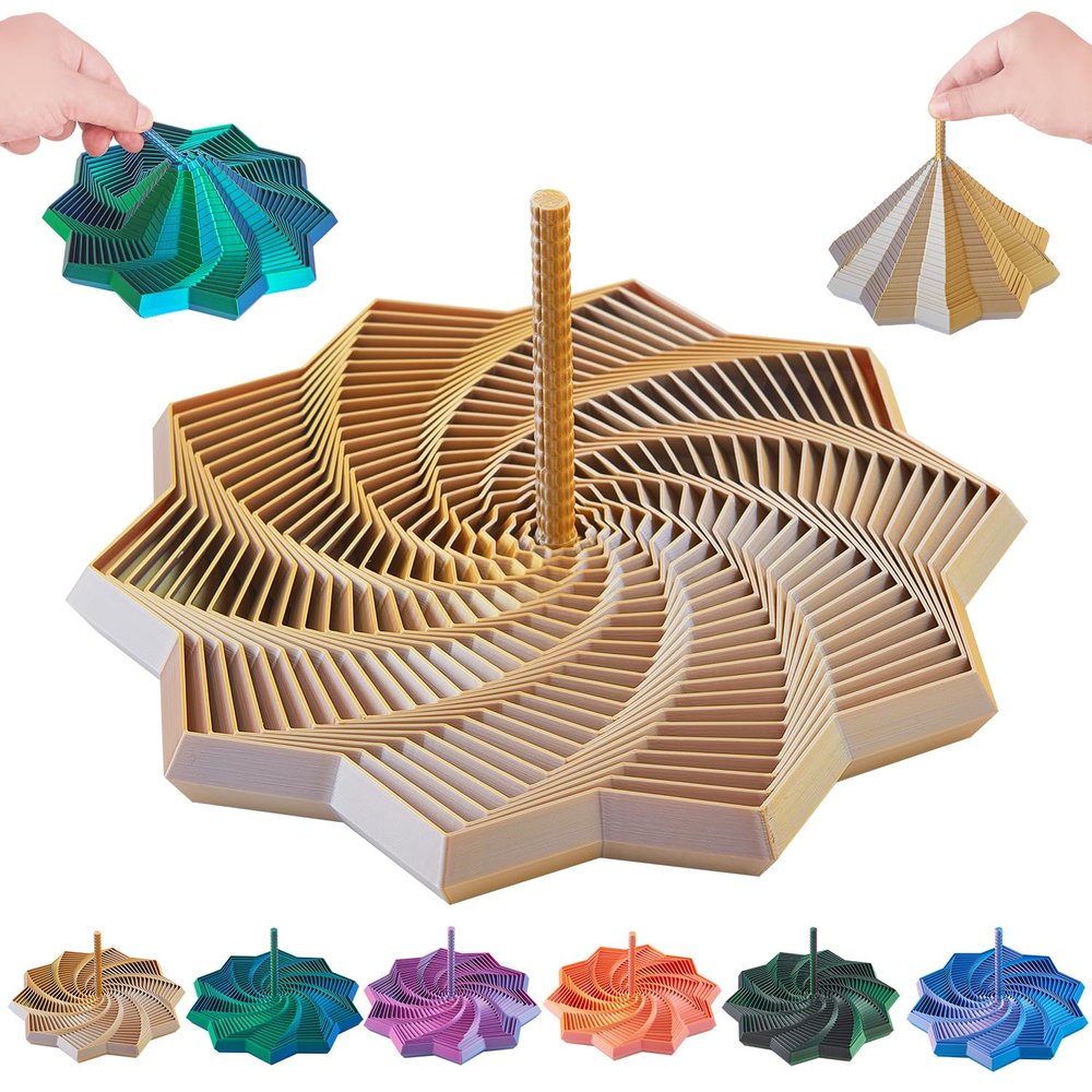 3D Expanded Sensory Fidget Star with Handle,Stress-Relief for Adults,Multi-Color Entertainment Pack for Mesmerizing Fun (Gold-Sliver, Large)