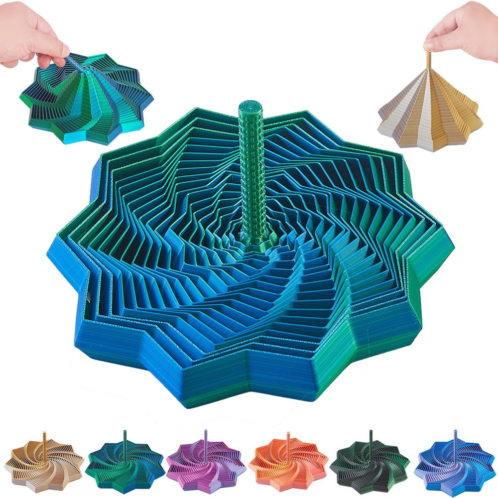 3D Expanded Sensory Fidget Star with Handle,Stress-Relief for Adults,Multi-Color Entertainment Pack for Mesmerizing Fun (Blue-Green, Medium)