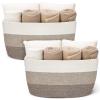 Acellegic 2 Pcs Large Cotton Rope Storage Baskets Rectangle Woven Blanket Basket with Handle 22" x 17" x 12" Baby Laundry Nursery Blanket for Living Room Cushions Toy Dirty Clothes(Gradient Yellow) view 1