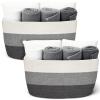 Acellegic 2 Pcs Large Cotton Rope Storage Baskets Rectangle Woven Blanket Basket with Handle 22" x 17" x 12" Baby Laundry Nursery Blanket for Living Room Cushions Toy Dirty Clothes(Gradient Grey) view 1