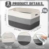 Acellegic 2 Pcs Large Cotton Rope Storage Baskets Rectangle Woven Blanket Basket with Handle 22" x 17" x 12" Baby Laundry Nursery Blanket for Living Room Cushions Toy Dirty Clothes(Gradient Grey) view 2