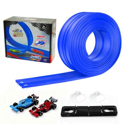 Flexible Race Track for Easter Kids 15 FtMonster Truck Tracks Track with 4 Die-Cast Cars & 8 Suction CupsFlex Track Compatible with Hot Wheels & 1:64 CarsPortable Rolls Up Race Tracks  3+ (Blue)