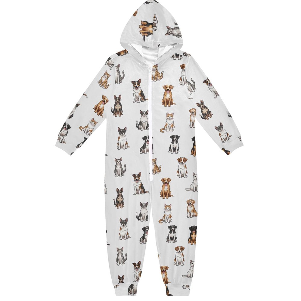 Cute Dog Cat White Kids Onesie Hoodie One-Piece Jumpsuits Christmas Halloween Cosplay Costume Home Clothing Boys Girls, 12-13 Years