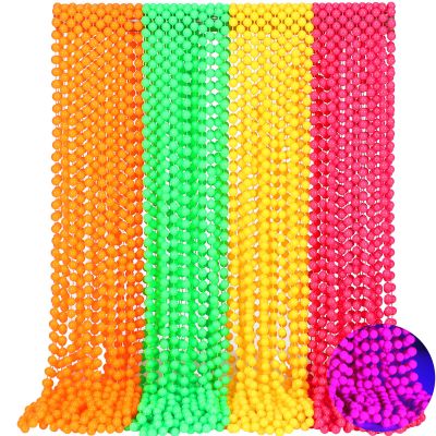 Ecally 24 Pieces Mardi Gras Beads Necklaces 33" Glow in The Dark UV Neon Bead Necklaces Glow Party Supplies 80s UV Black Light Neon Accessories Bulk for Birthday Decorations Wedding Party