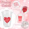 100Pcs Valentine's Day Party Decoration Cups, 12oz Pink Red Valentine's Day Heart Disposable Clear Plastic Cup for Valentines Day Birthday Wedding Drinkware Beverage Drinks Party Decor Supplies view 3