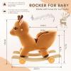 Toddler Rocking Horse Ride-on Toy 2-in-1 Convertible Rocker Pull Cart with Detachable Wheels, Music Player Safety Belt, Early Learning Baby Ride on Birthday Gift for 1-3 Year Old Boys Girls view 3