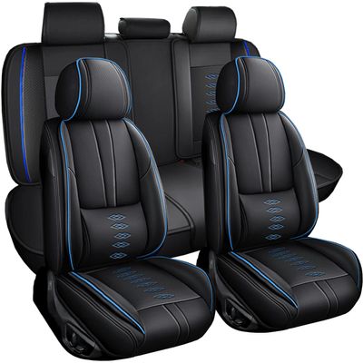 VIUDMEK Full Set Car Seat Covers for Volkswagen Touareg 2 2008-2009 Leather Seat Covers Waterproof Front Seats&Rear Car Seat Protectors Breathable Seat Cover Black&Blue