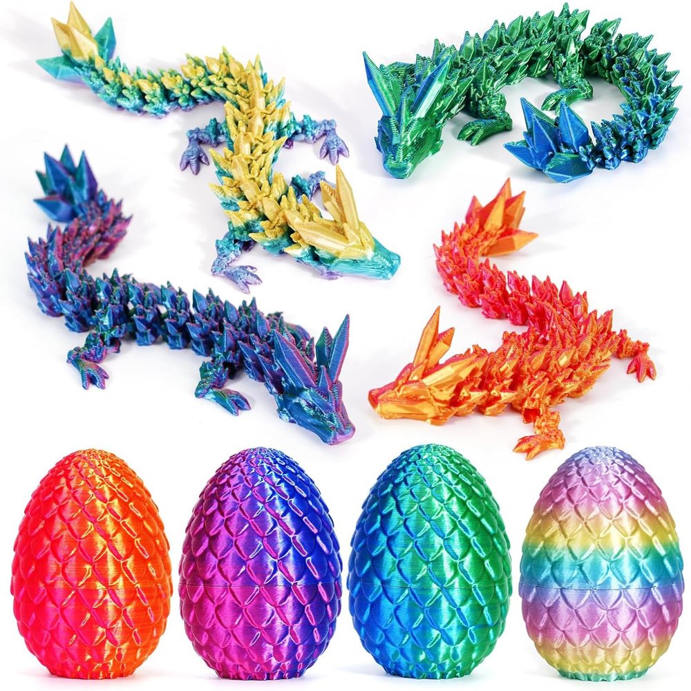 3D Printed Dragon Eggs with Dragon Inside,Cool Stuff Fun Gifts,Mini Dragon Egg Set Articulated Crystal Dragon Fidget Toy for Adults Teens Boy Gifts (4Pcs Dragon Eggs)