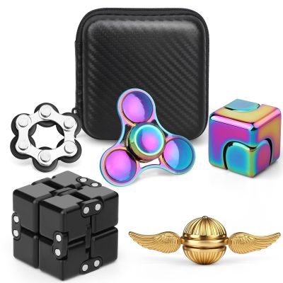5PCS Fidget Toys Set for Adults, Sensory Pack with Fidget Chain, Infinity Cube, Fidget Spinner Cube, Orb Sphere, Metal Rainbow Spinner, Stress Relief Desk Gadget for Office, Christmas Birthday Gift
