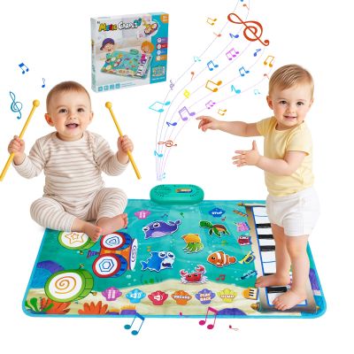 Baby Musical Play Mat,Early Educational 3 in 1 Floor Piano Drum Animal Touch 31.5"*19.6 " Play Blanket Montessori Sensory Musical Learning Toys,Baby Birthday (Sea Pattern)