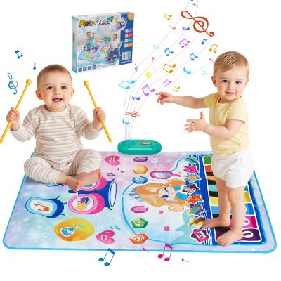Baby Musical Play Mat,Early Educational 3 in 1 Floor Piano Drum Animal Play Blanket Montessori Sensory Musical Learning Toys,Baby 1-3 Birthday (Blue Princess Pattern-35.4"*27.5 ")