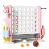 Giant 4 in-A-Row Connect Game Set, Adjustable Height Jumbo Yard Game with Basketball Hoop, Golf, Mesh Pocket & Ring Toss, Indoor Outdoor Family Backyard Party Game for Kids and Adults, Pink-White view 1