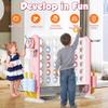 Giant 4 in-A-Row Connect Game Set, Adjustable Height Jumbo Yard Game with Basketball Hoop, Golf, Mesh Pocket & Ring Toss, Indoor Outdoor Family Backyard Party Game for Kids and Adults, Pink-White view 3