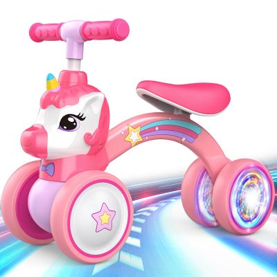 Unicorn Baby Balance Bike Ride on Toys for 1 2 Year Old, Toddler Bike, Birthday Gifts for 1 2 Year Old Girls, Colorful Lighting Silent Wheels, No Pedal, Safe Baby First Bike & Birthday Gift
