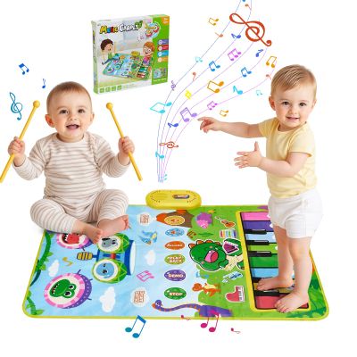 Baby Musical Play Mat,Early Educational 3 in 1 Floor Piano Drum Animal Touch 31.5"*19.6 " Play Blanket Montessori Sensory Musical Learning Toys,Baby Birthday (Green Dinosaur)