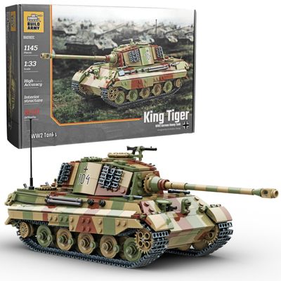 Buildarmy WW2 King Tiger (Tiger II) Camo Tank Brick Model Building Block 1145pcs